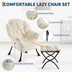 Fauteuil relax avec repose-pieds, Fauteuil de salon moderne, Fauteuil canapé de loisir, Fauteuil de lecture avec poche latérale pour salon, chambre, dortoir et bureau