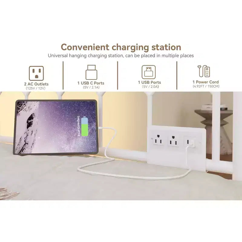 Lit de repos double avec lit gigogne, avec station de recharge et lumières LED, cadre de lit de jour en métal avec lit gigogne coulissant pour salon, chambre à coucher, chambre d'amis, appartement