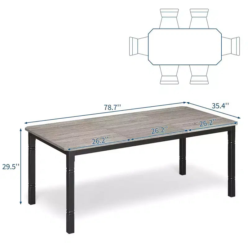 Grande table à manger industrielle de 198 cm pour 6 personnes avec pieds en métal robustes et coins chanfreinés pour salle à manger, cuisine et salon