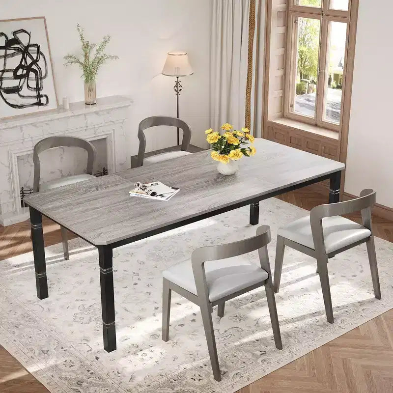 Grande table à manger industrielle de 198 cm pour 6 personnes avec pieds en métal robustes et coins chanfreinés pour salle à manger, cuisine et salon