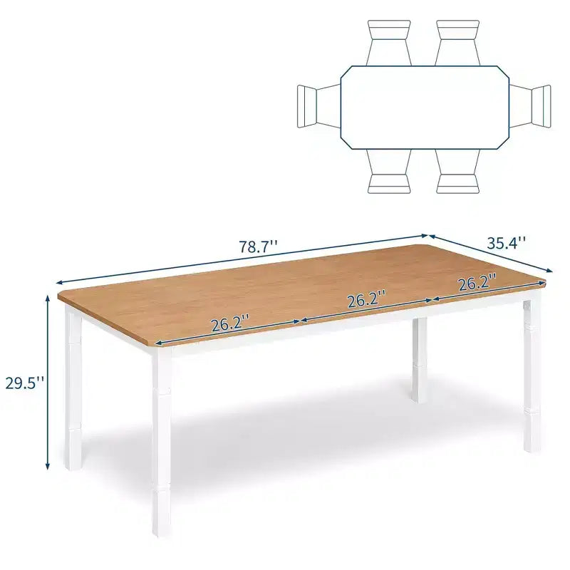 Grande table à manger industrielle de 198 cm pour 6 personnes avec pieds en métal robustes et coins chanfreinés pour salle à manger, cuisine et salon