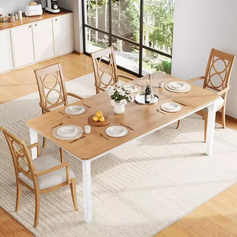 Grande table à manger industrielle de 198 cm pour 6 personnes avec pieds en métal robustes et coins chanfreinés pour salle à manger, cuisine et salon