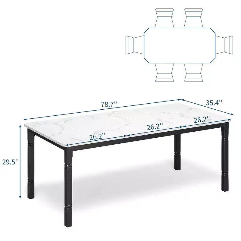 Grande table à manger industrielle de 198 cm pour 6 personnes avec pieds en métal robustes et coins chanfreinés pour salle à manger, cuisine et salon