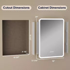 Armoire à pharmacie miroir à LED, montage en saillie ou encastré, éclairage à intensité variable 3 couleurs, anti-buée, USB et prise de courant