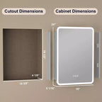 Armoire à pharmacie miroir à LED, montage en saillie ou encastré, éclairage à intensité variable 3 couleurs, anti-buée, USB et prise de courant