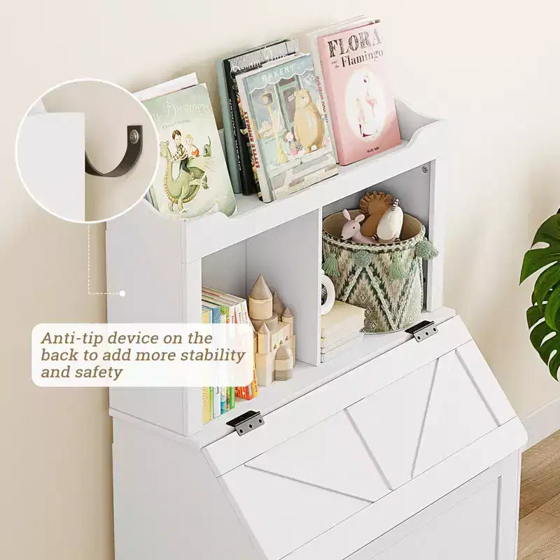 Meuble de rangement pour jouets d'enfants, bibliothèque et rangement pour jouets pour enfants avec couvercle à charnière et compartiments, bibliothèques en bois pour salle de jeux, chambre d'enfant, chambre à coucher