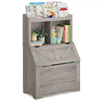 Meuble de rangement pour jouets d'enfants, bibliothèque et rangement pour jouets pour enfants avec couvercle à charnière et compartiments, bibliothèques en bois pour salle de jeux, chambre d'enfant, chambre à coucher