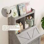 Meuble de rangement pour jouets d'enfants, bibliothèque et rangement pour jouets pour enfants avec couvercle à charnière et compartiments, bibliothèques en bois pour salle de jeux, chambre d'enfant, chambre à coucher