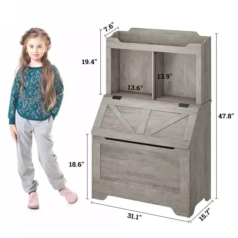 Meuble de rangement pour jouets d'enfants, bibliothèque et rangement pour jouets pour enfants avec couvercle à charnière et compartiments, bibliothèques en bois pour salle de jeux, chambre d'enfant, chambre à coucher