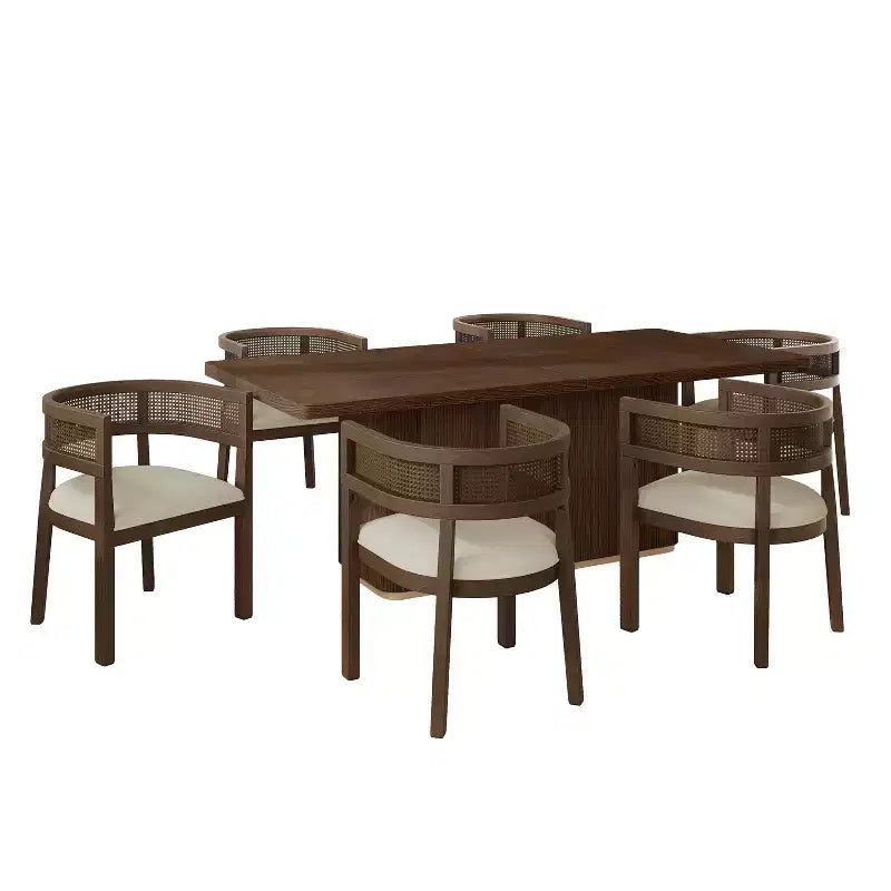 Christopher Knight Home Althara Ensemble de salle à manger contemporain 7 pièces en rotin et hévéa rembourré avec table surdimensionnée