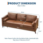 Canapé moderne mi-siècle 80'' GustoWave, canapé 3 places en similicuir avec coussins rembourrés pour salon, marron