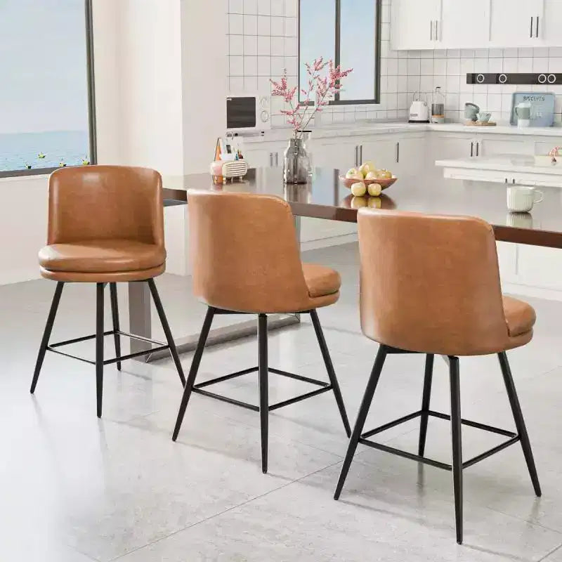 Tabouret de bar contemporain en cuir PU, pivotant, en cuir PU et de qualité durable