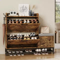 Shoe Cabinet with Bench, Farmhouse Narrow Slim Shoe Storage Cabinet 2 Flip Drawers for Entryway, Living Room, Hallway