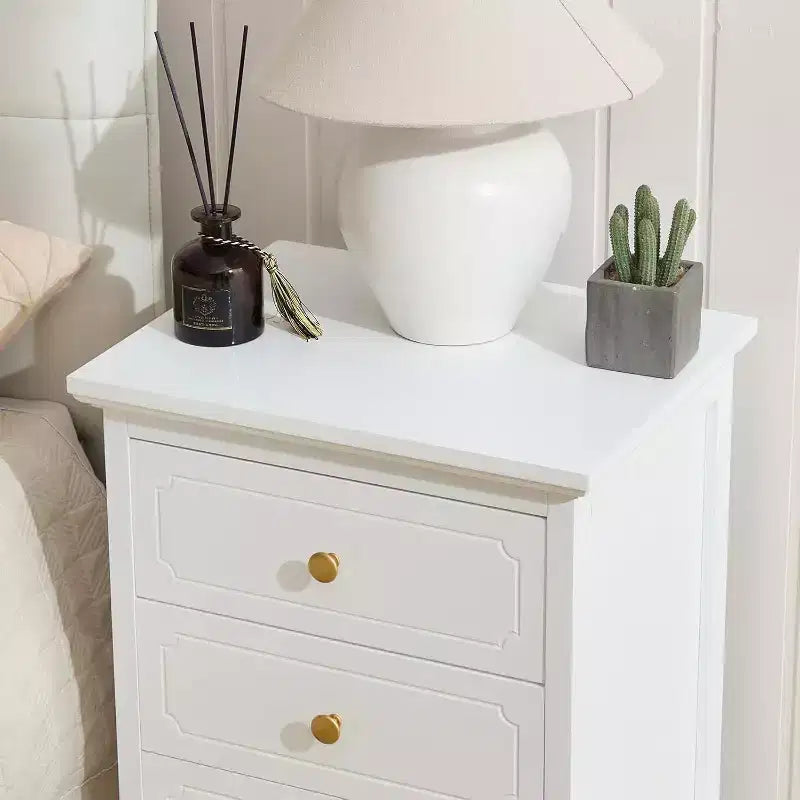 TYBOATLE Table de chevet blanche à 3 tiroirs, table d'appoint en bois avec très grand espace de rangement pour salon, chambre à coucher
