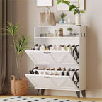 Meuble à chaussures avec 2 tiroirs basculants pour entrée, organisateur de meuble à chaussures autoportant avec rangement ouvert, meuble d'angle à chaussures autoportant