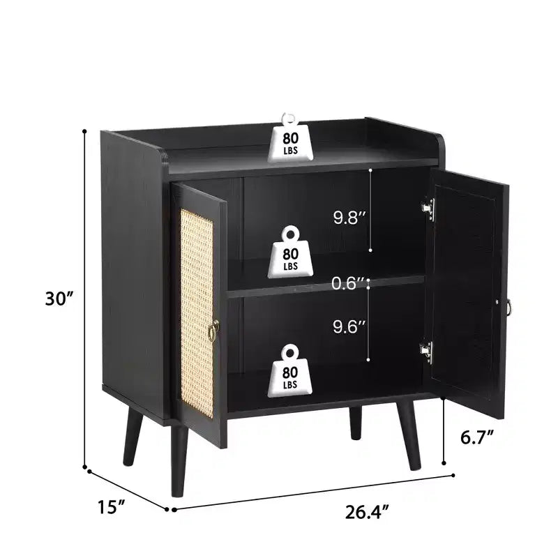 MAYEERTY 59x15x31 Pouces Buffet/Bar à Liqueur Noir en Rotin Pour Salle à Manger ou Couloir