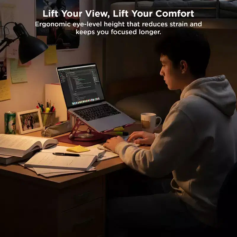 Support d'ordinateur portable pivotant Uncaged Ergonomics, rehausseur d'ordinateur portable réglable pour bureau permettant de surélever, d'incliner, de faire pivoter et de refroidir les ordinateurs portables Support d'ordinateur portable ergonomique