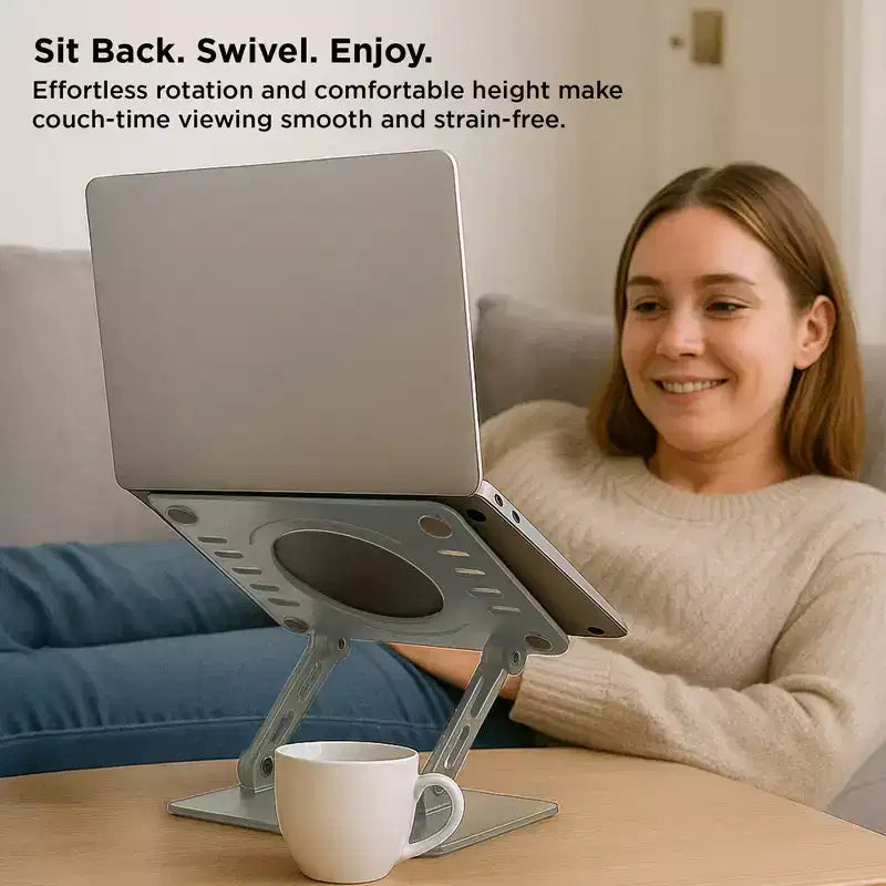 Support d'ordinateur portable pivotant Uncaged Ergonomics, rehausseur d'ordinateur portable réglable pour bureau permettant de surélever, d'incliner, de faire pivoter et de refroidir les ordinateurs portables Support d'ordinateur portable ergonomique
