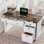 Garvee Fluted Home Office Desk Storage, Bureau de direction moderne 54 pouces avec station de charge, Bureau d'ordinateur en bois avec tiroirs classeurs pour l'étude