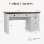 Garvee Fluted Home Office Desk Storage, Bureau de direction moderne 54 pouces avec station de charge, Bureau d'ordinateur en bois avec tiroirs classeurs pour l'étude