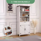 Étagère bibliothèque de ferme, bibliothèque haute de 183 cm avec portes et tiroir, bibliothèque de ferme profonde de 38 cm avec armoire de rangement, bibliothèque sur pied