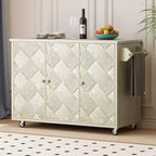 MAYEERTY Solid Wood Handwoveb Kitchen Island with Drop Leaf Coastal Kitchen Isalnd on Wheels Champange