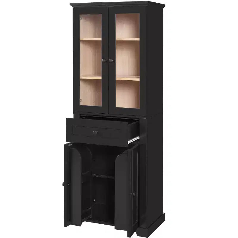 Meuble de rangement haut de salle de bain Whisen 67.2 avec portes en verre trempé, étagères réglables et tiroir, fermeture en douceur