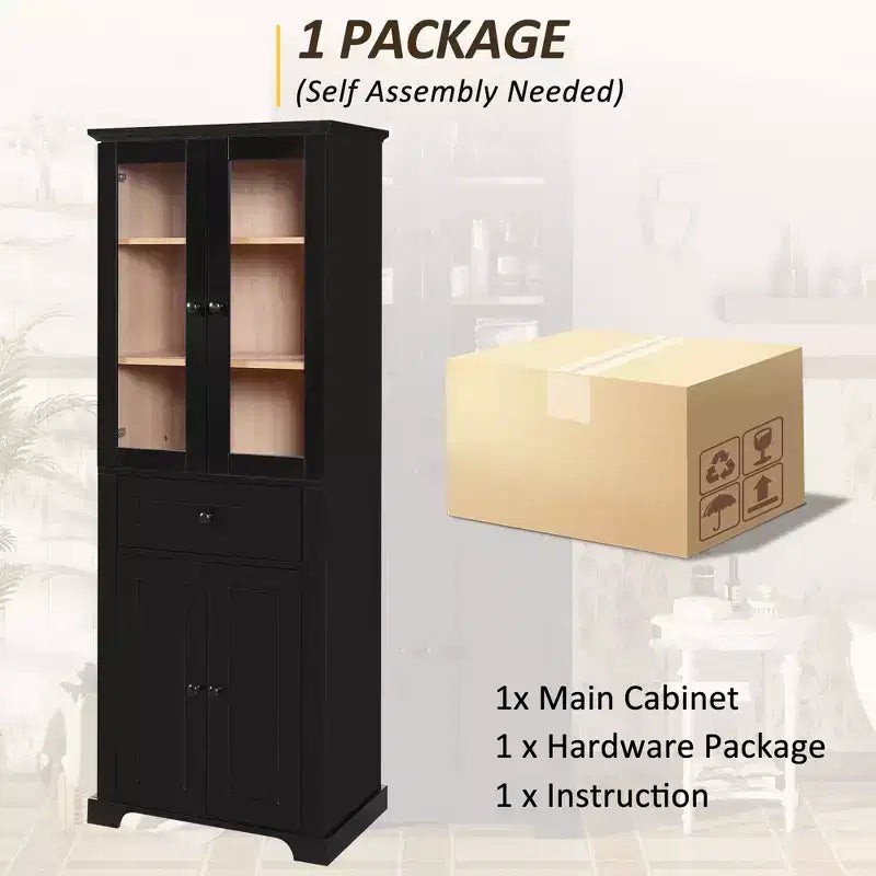 Meuble de rangement haut de salle de bain Whisen 67.2 avec portes en verre trempé, étagères réglables et tiroir, fermeture en douceur