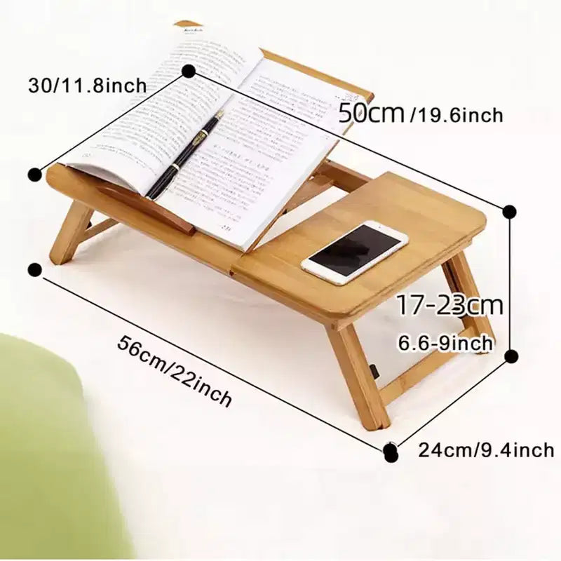 Bureau d'ordinateur portable, bureau d'appoint avec pieds, table pour ordinateur portable réglable et portable en bambou, table de lit pour manger 17-23cm