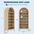 Fulvari 71 Armoire de cuisine bombée, bibliothèque autoportante à 7 niveaux avec étagères réglables, étagère de rangement ouverte en bois