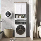 Meuble de rangement Acekool à poser au-dessus des toilettes, 60 x 21,5 x 168 cm, organisateur de salle de bain avec portes doubles, étagère réglable et étagère ouverte, bois composite