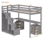 Lit mezzanine double/grand format avec bureau, bande lumineuse LED et deux commodes - ModernLuxe