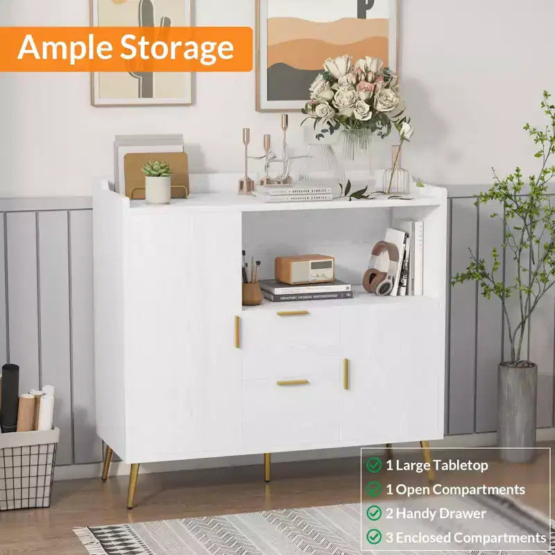 Meuble buffet, Buffet de rangement moderne, Meuble d'appoint avec tiroirs et portes, Console avec portes et étagères