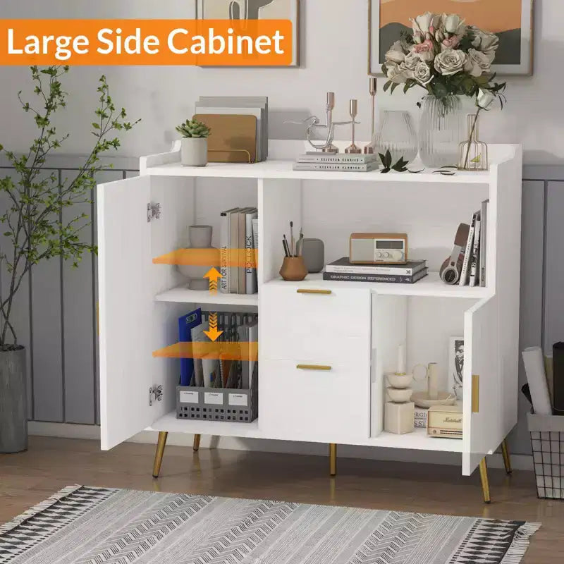 Meuble buffet, Buffet de rangement moderne, Meuble d'appoint avec tiroirs et portes, Console avec portes et étagères