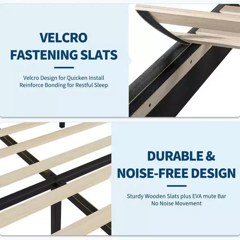 Cadre de lit plateforme COZONY en lin avec tête de lit réglable, support à lattes en bois, silencieux et facile à assembler pour chambre à coucher, appartement