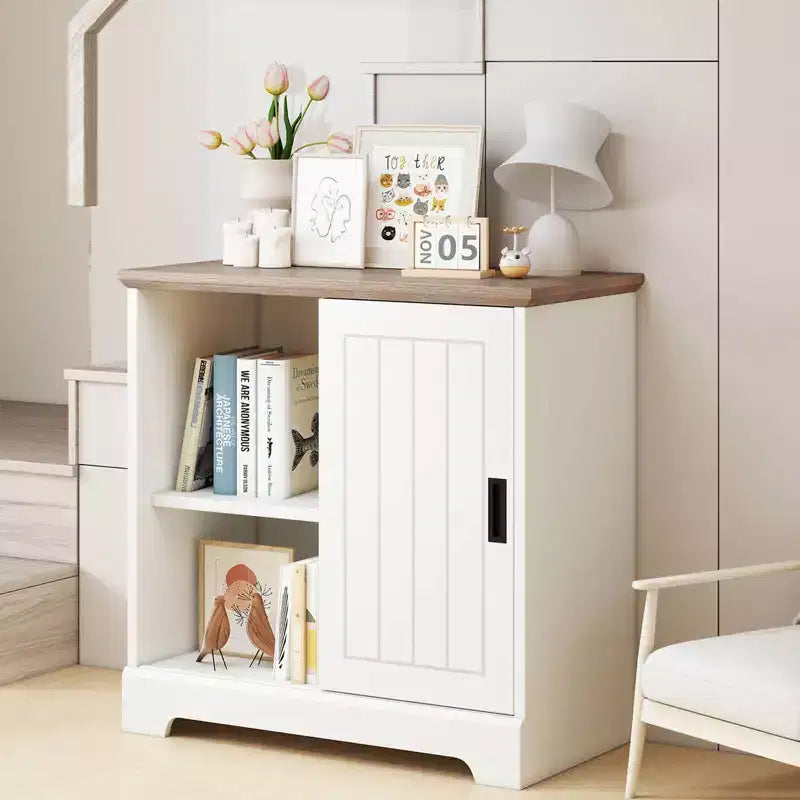 Buffet de salle à manger Costway avec portes coulissantes, 3 tiroirs et étagère réglable