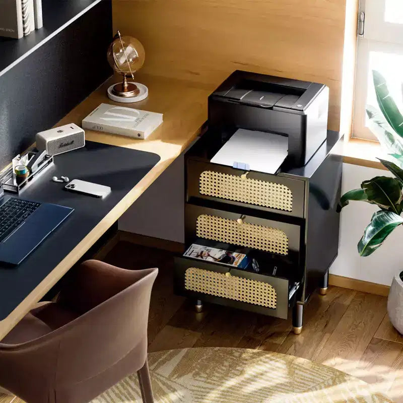 Tables de chevet Karl Home en MDF noir de 69 cm de large avec 3 tiroirs