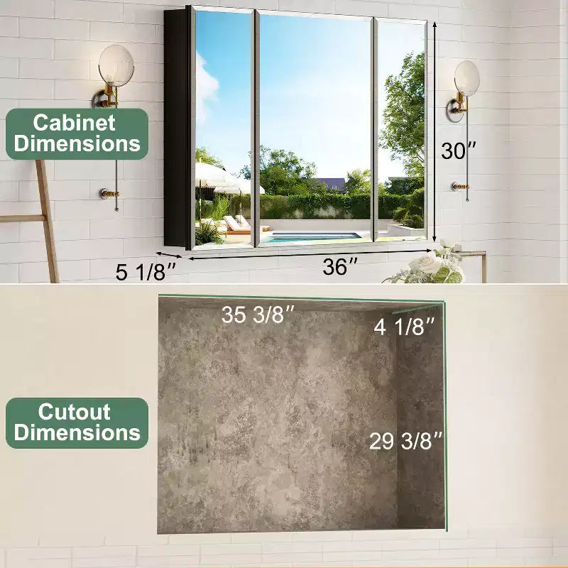 Armoire de toilette Belle avec miroir biseauté, encastrable ou murale, étagères réglables en verre trempé