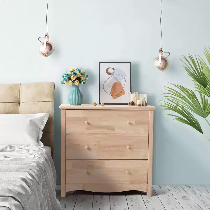 Commode à 3 tiroirs en MDF (panneau de fibres de densité moyenne) naturel Karl Home de 80 cm de large