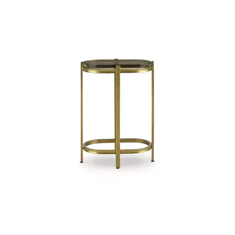 Signature Design by Ashley Porterville Table d'appoint - Fini doré avec plateau en verre irisé, construction métallique