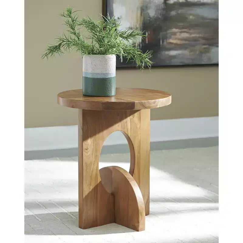 Signature Design by Ashley Hollbourne – Table d'appoint ronde en bois massif, Marron clair