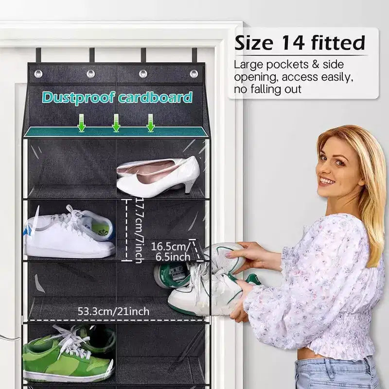 Range-chaussures à suspendre à la porte - 20 grandes poches, 10 niveaux en tissu Oxford avec 4 crochets métalliques, convient aux chaussures de taille 16, 64H x 20W x 7D