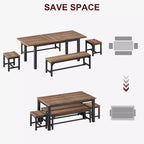 Ensemble de table à manger extensible pour 48 personnes avec bancs et tabourets, grande table de cuisine et de salle à manger en bois de 63 pouces