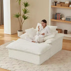 Pexfix 55 po. L Canapé moderne rembourré en velours côtelé une place avec oreillers et repose-pieds, chaise longue pour salon, chambre, appartement, bureau, blanc