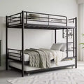 MAYEERTY Twin Size Black Metal Bunk Bed with Trundle Ladder Full Length Guardrail Noise Free No Box Spring Needed