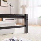 MAYEERTY Cadre de lit Queen Size en métal avec tête de lit en bois, étagère de chargement, silencieux, sans sommier tapissier, marron rustique