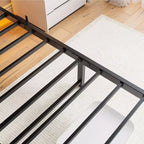 MAYEERTY Cadre de lit Queen Size en métal avec tête de lit en bois, étagère de chargement, silencieux, sans sommier tapissier, marron rustique