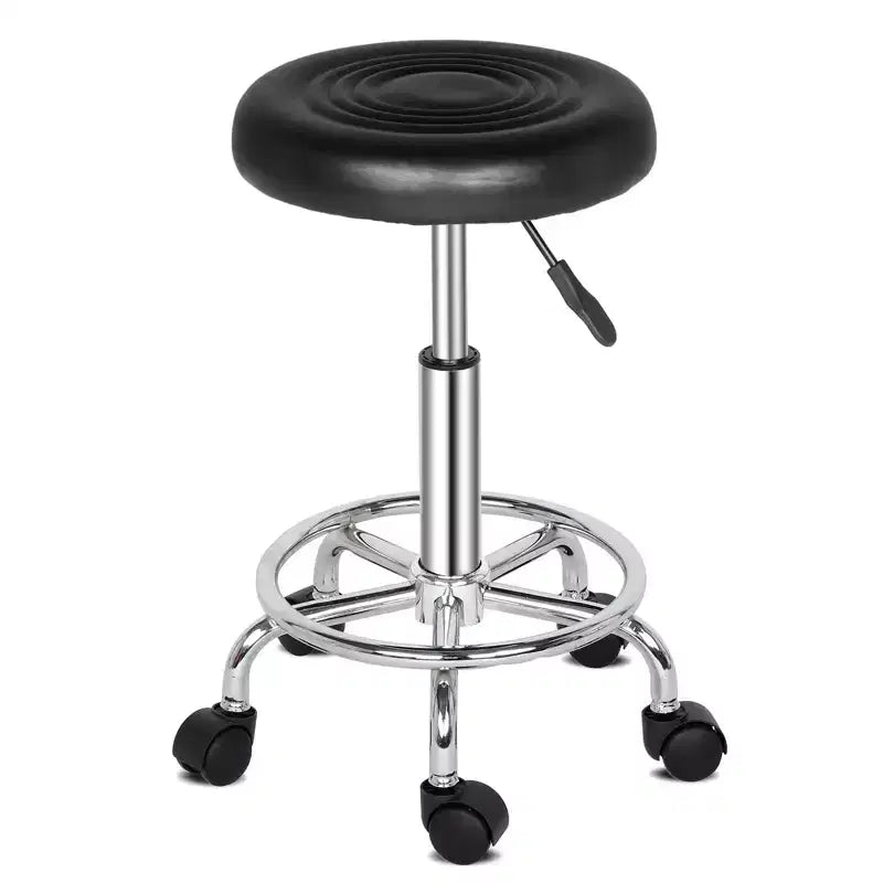Black Height Adjustable PU Leather Rolling Bar Stool Salon Stool Task Chair
