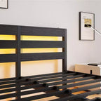 MAYEERTY Lit Queen Size Noir Métal Tête de lit en Bois Cadre de Lit Lumières RVB Chargeur Étagère de Rangement Silencieux Pas de Sommier Tapissier Nécessaire