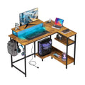 GALAXHERO 43-Inch Small L-Shaped Gaming Desk, Corner Computer Desk with Power Outlets, LED Lights & Monitor Stand, Office Desk for Bedroom